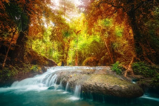 Waterfall in deep jungle.