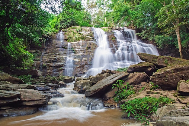  Waterfall in deep rain forest jungle. , Chiang Mai, Thailand.