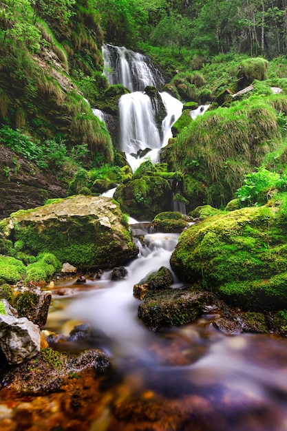 The waterfall of the Eenna river springs in Valle Taleggio Brembana