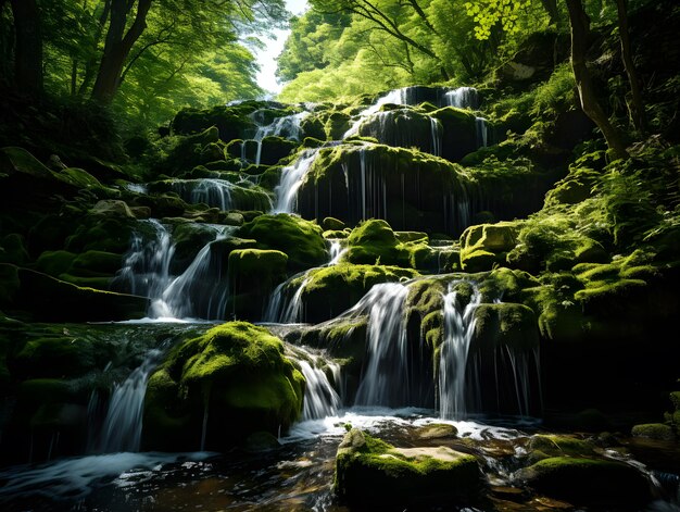 Waterfall in the forest Beautiful natural landscape with waterfall in the forest