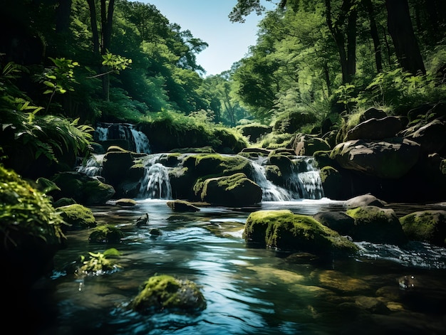 Waterfall in the forest Beautiful natural landscape with waterfall in the forest