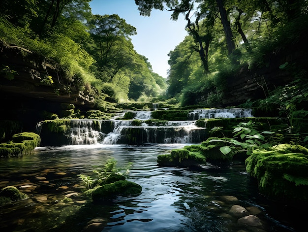 Waterfall in the forest Beautiful natural landscape with waterfall in the forest