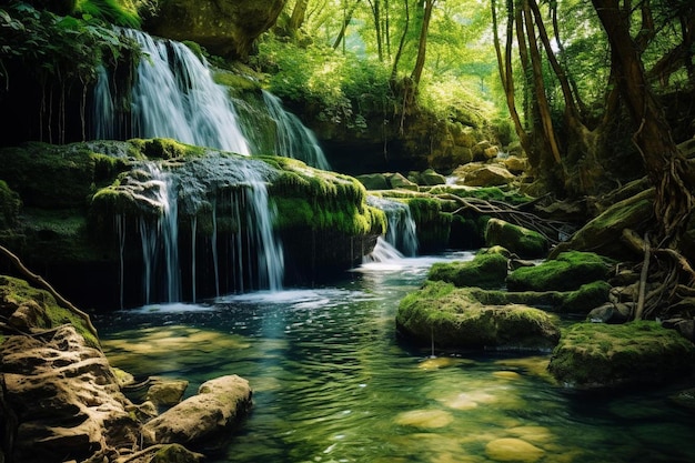 a waterfall in the forest