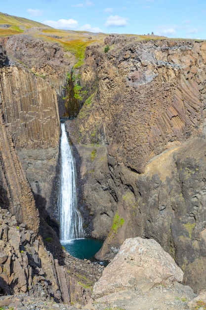 The waterfall above Hengifoss from above Iceland