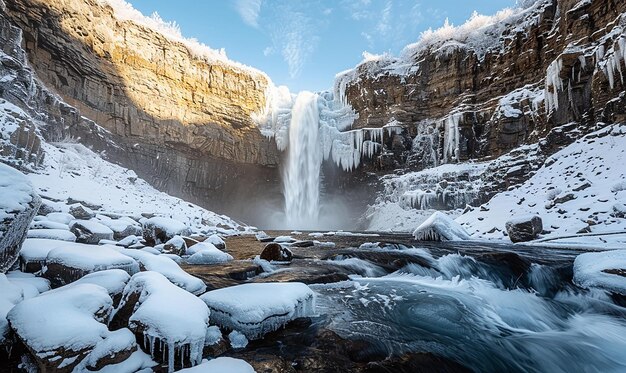 a waterfall is frozen over and has ice on it