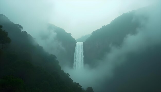 Photo a waterfall is in the middle of a forest with a waterfall in the background