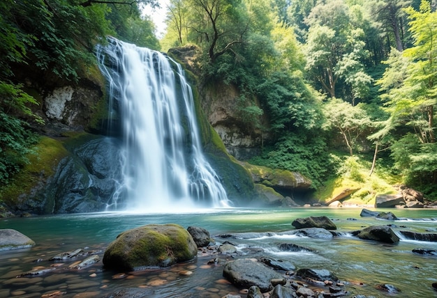 Photo a waterfall is in the middle of a forest