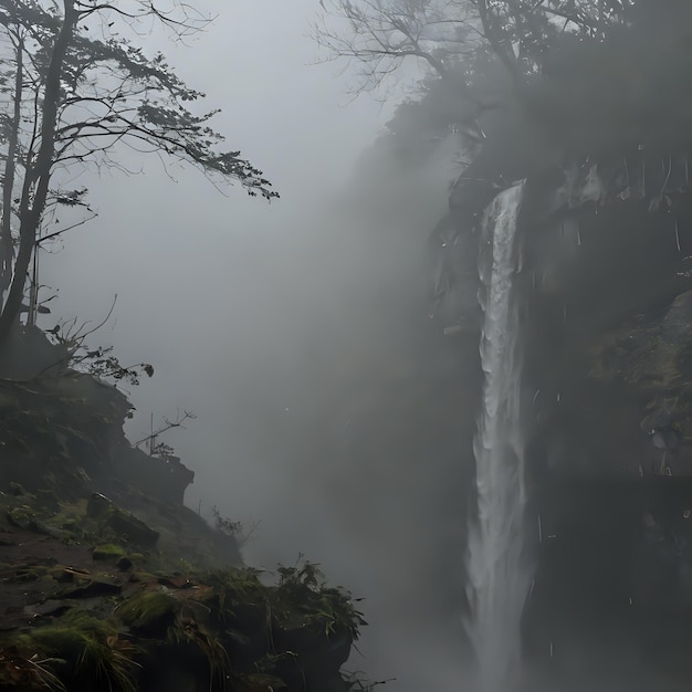 Photo a waterfall is shown in the fog and the water is about to fall