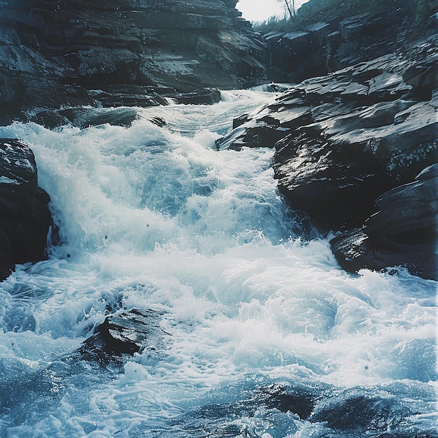 a waterfall is shown in the picture with a mountain in the background