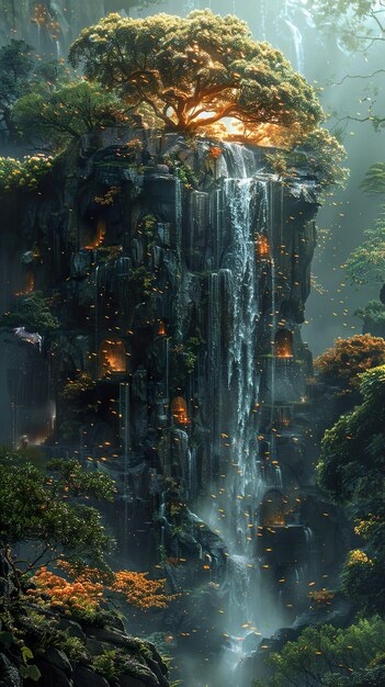 a waterfall in the jungle by person