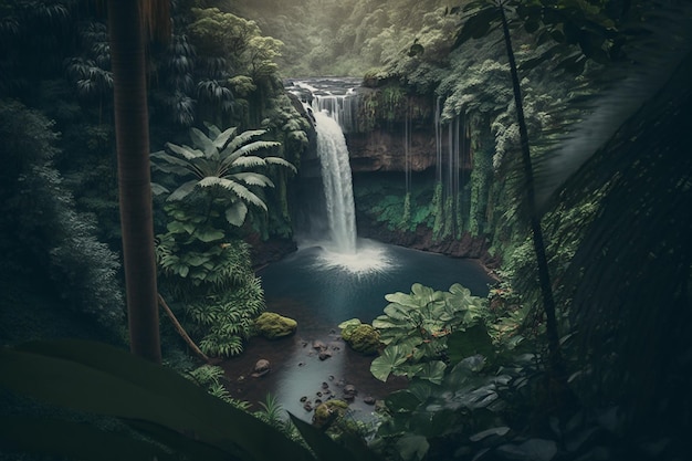 Waterfall in jungle tropical forest Generative AI