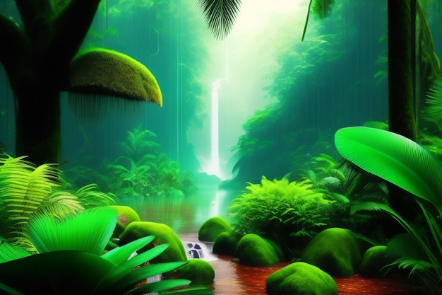 A waterfall in the jungle wallpaper