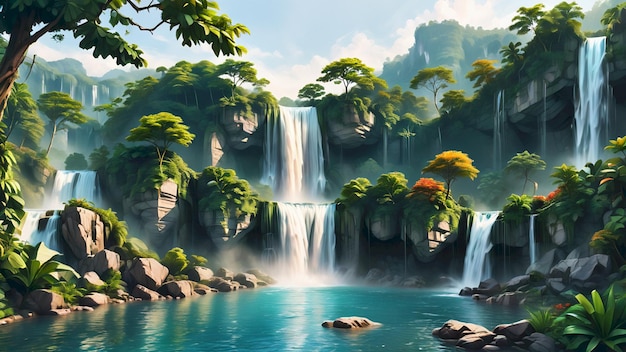 Photo waterfall landscape illustration very cool