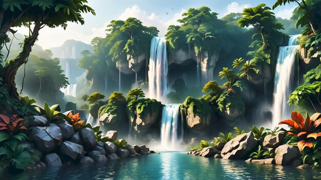 Photo waterfall landscape illustration very cool