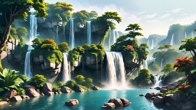 waterfall landscape illustration very cool