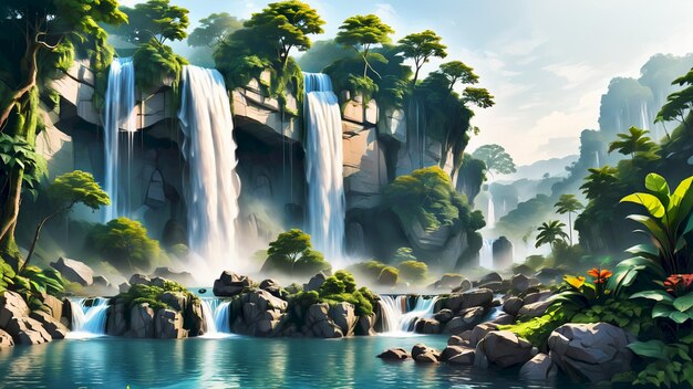 waterfall landscape illustration very cool