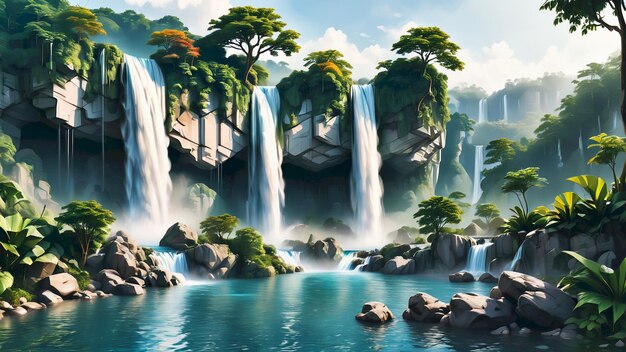 Photo waterfall landscape illustration very cool