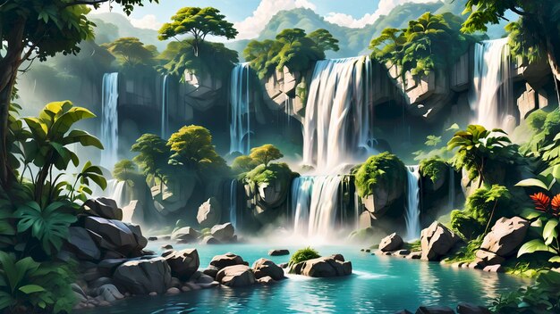 Photo waterfall landscape illustration very cool