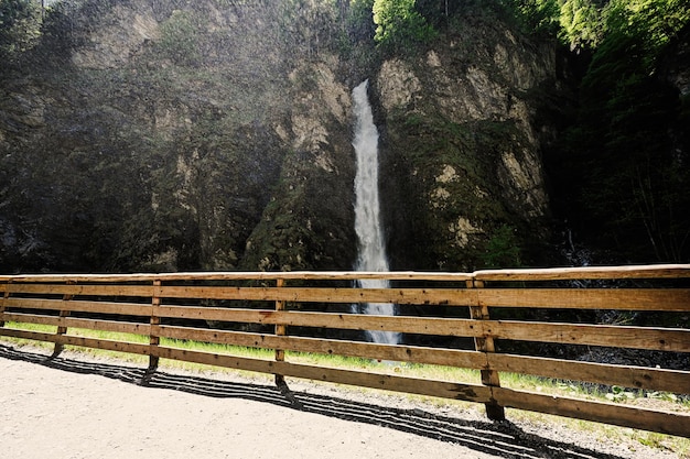 Waterfall in Liechtensteinklamm or Liechtenstein Gorge particularly narrow gorge with walls located in the Austrian Alps near Salzburg Austria