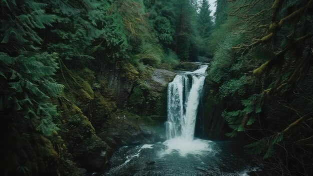 Photo waterfall in lush forest