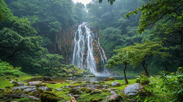 Waterfall in a Lush Forest