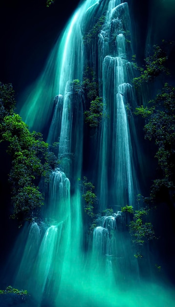 Waterfall in the middle of a lush green forest generative ai