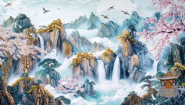 Waterfall in Mountainous Landscape