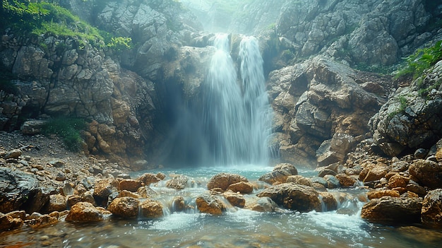 Waterfall In A Mountainous Landscape