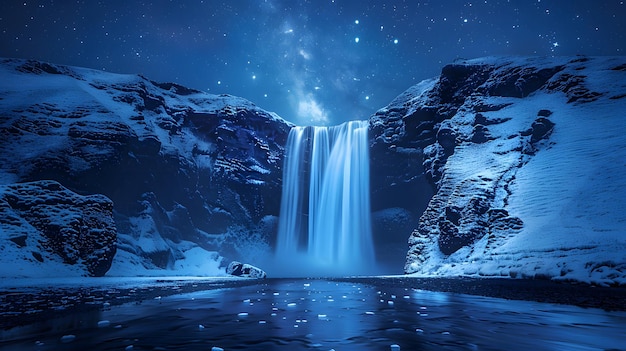 Photo a waterfall in the night with stars and stars