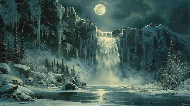 a waterfall in the night