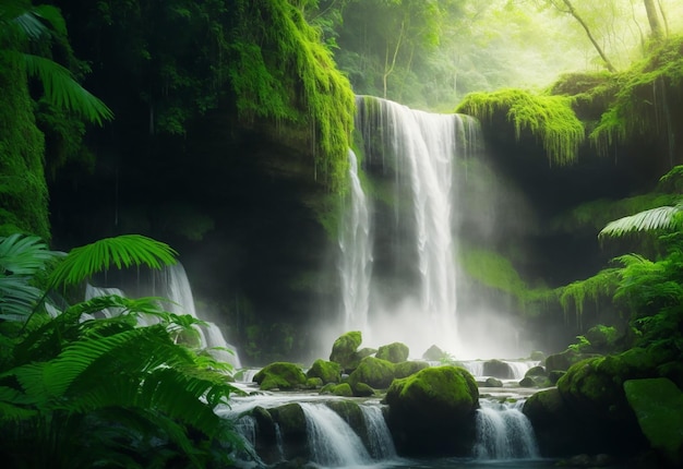 Waterfall in the rain forest background