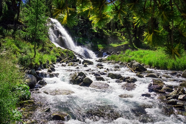 Waterfall on river in Altai territory, Siberia, Russia