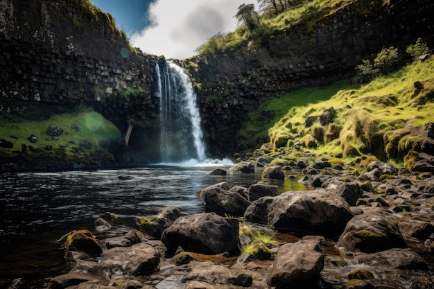 a waterfall in a rocky area