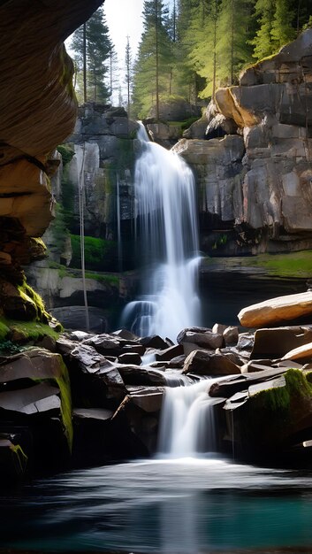 Photo waterfall rocky ledges crystal pool