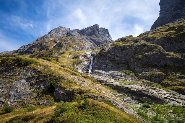 Waterfall in Vanoise national Park valley French alps