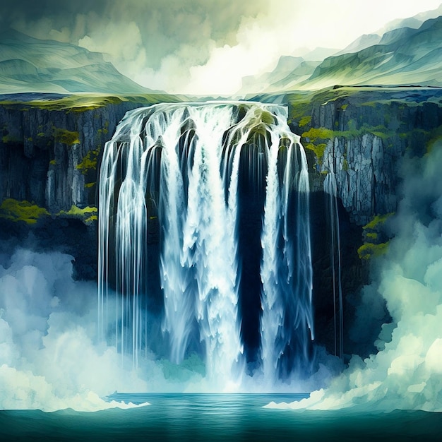 waterfall water nature paradise falls fake illustration photo art