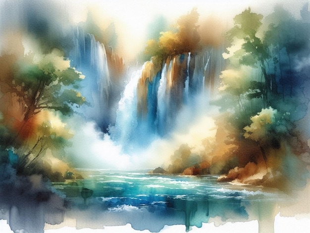 Photo waterfall watercolor painting background