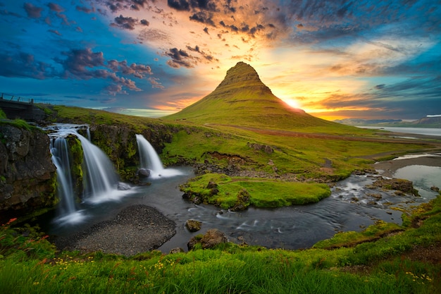 Waterfall with big stones in Iceland