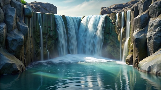 a waterfall with a green water and a picture of a waterfall