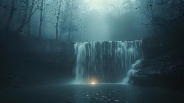 Photo a waterfall with a light on it and a sign that says  waterfall