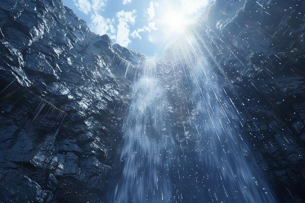 Photo a waterfall with the sun shining on the side