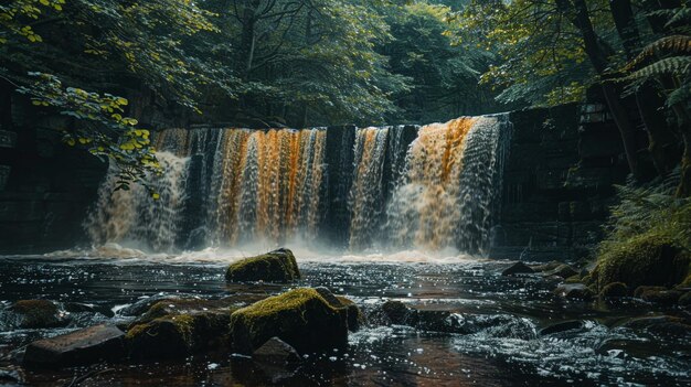 Photo a waterfall with the sun shining on the water