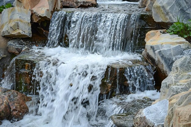 Photo a waterfall with a waterfall in the background and the water falling down