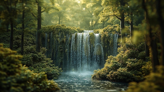 a waterfall with a waterfall in the background and the water in the foreground