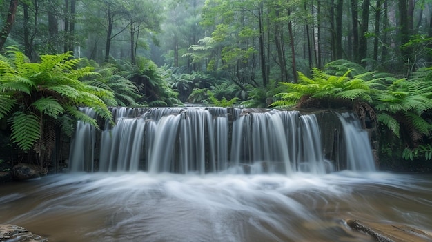 Photo a waterfall with a waterfall in the background and a waterfall in the background