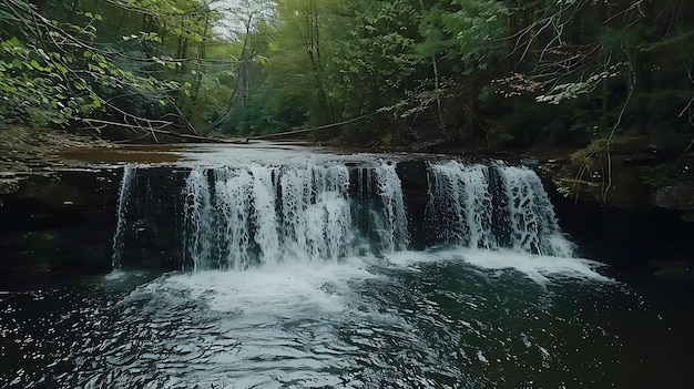 a waterfall with a waterfall in the background and a waterfall in the background