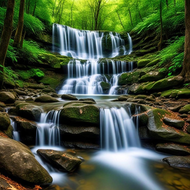 a waterfall with a waterfall in the background and a waterfall in the foreground