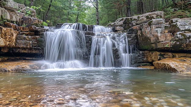 a waterfall with a waterfall in the background