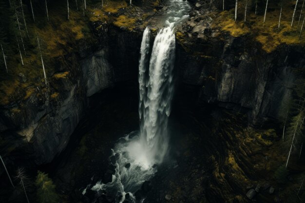 Waterfall with waterfall in the middle of it and forest in the background Generative AI