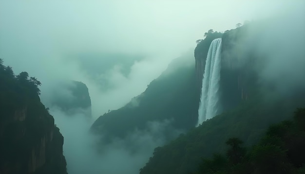 Photo a waterfall with a waterfall in the middle of it